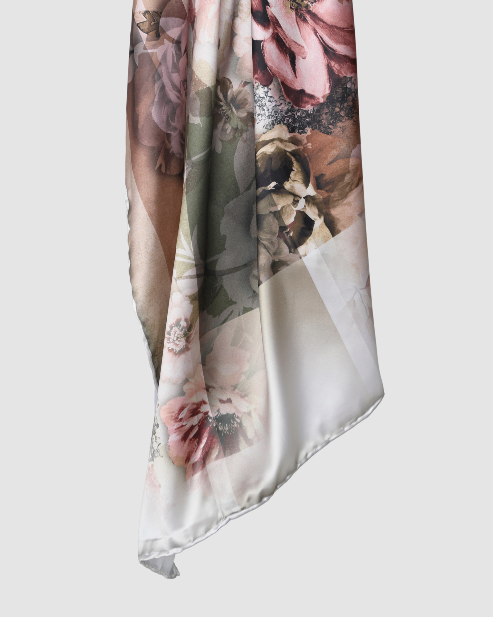 Floral silk square hijab 110cm x 110cm smooth lightweight modest fashion scarf