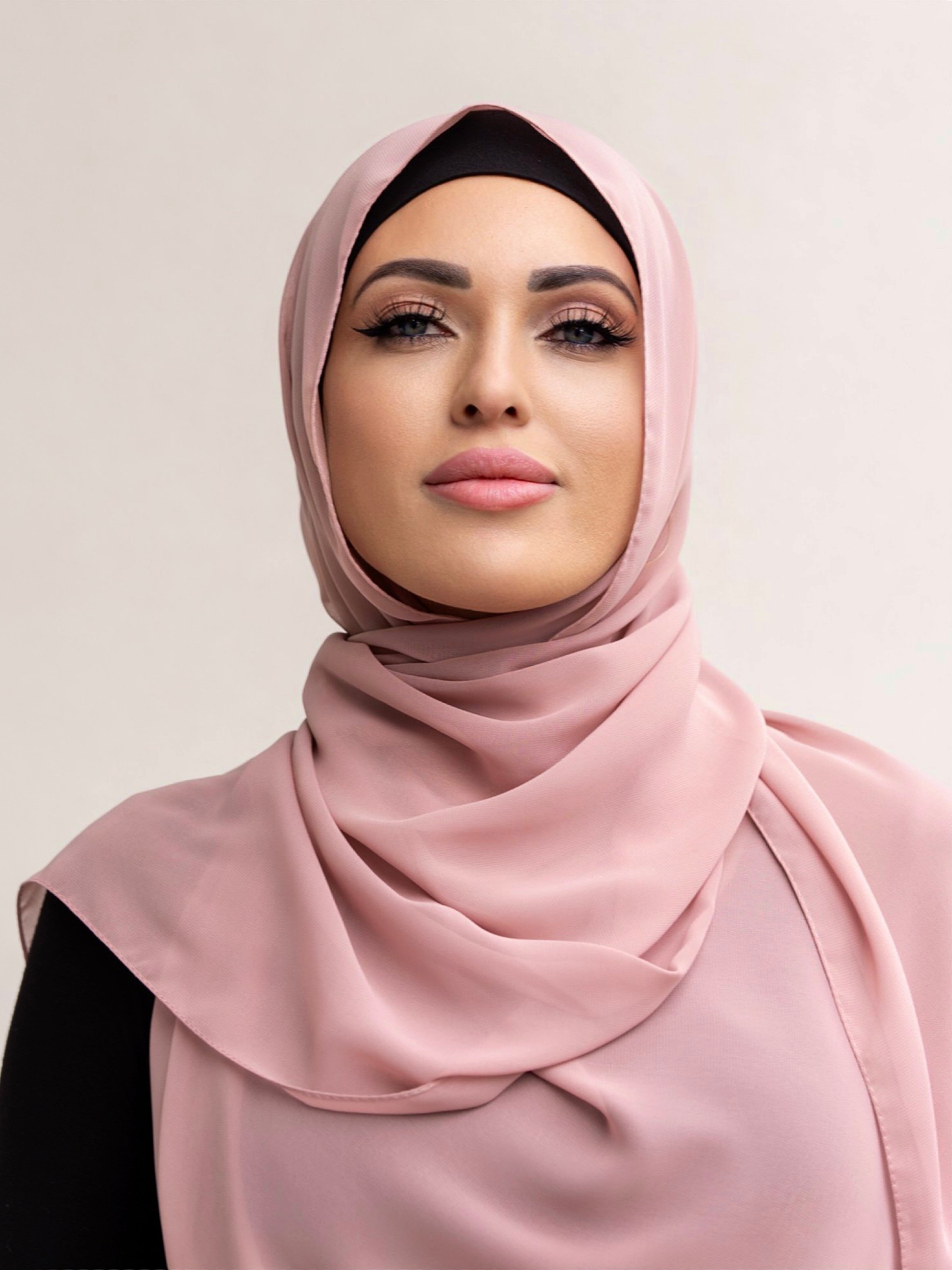Lightweight chiffon hijab with rolled stitch edges 190cm x 63cm breathable polyester