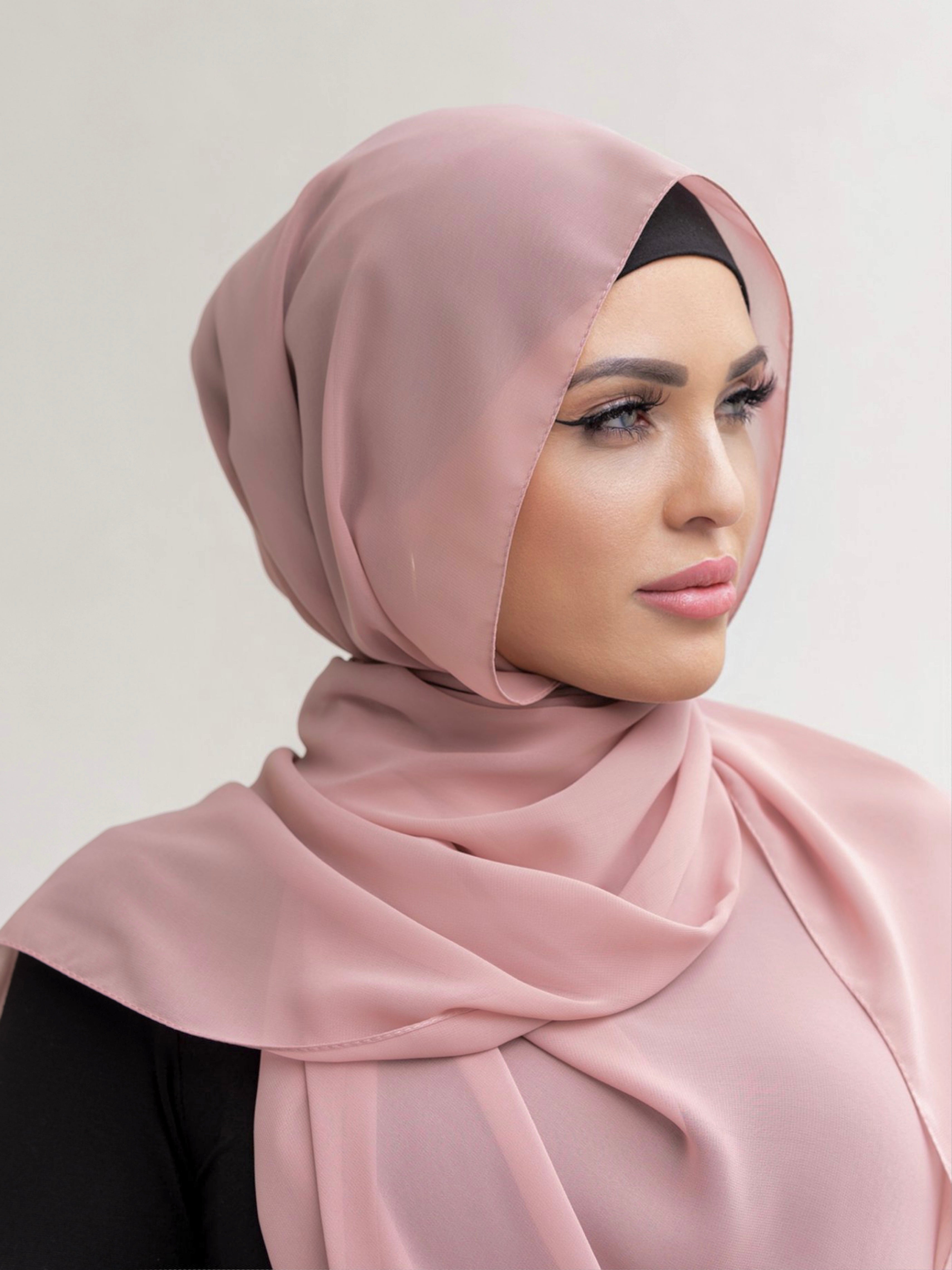 Lightweight chiffon hijab with rolled stitch edges 190cm x 63cm breathable polyester