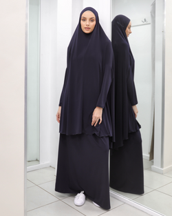 JILBAB WITH SLEEVE AND SKIRT NAVY PRAY SET