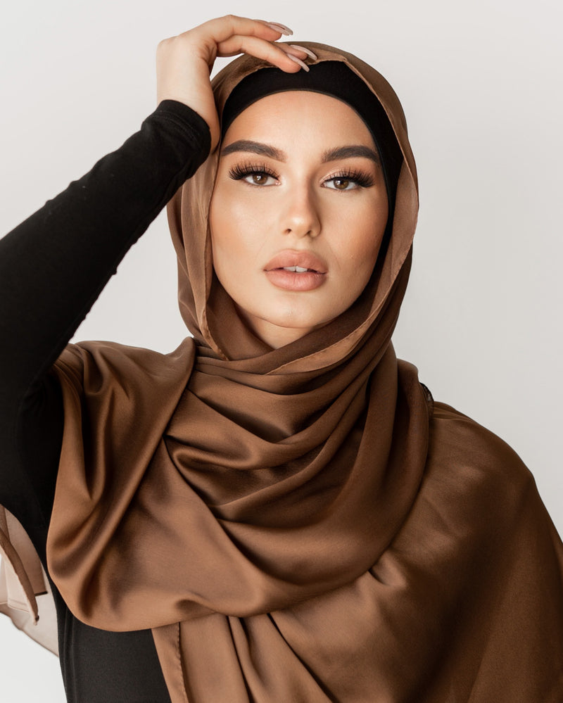 SILK LOOK BROWN SCARF